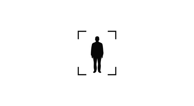 A solitary figure framed by square brackets presenting a stark and minimalist silhouette