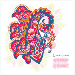 Paisley vector isolated pattern. Damask floral illustration in batik style