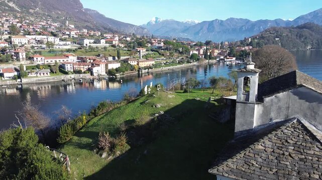 View of Comacina island from the village of Ossuccio on Lake Como