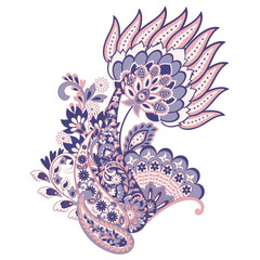 Paisley vector isolated pattern. Damask floral illustration in batik style
