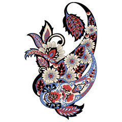 Paisley vector pattern. Isolated Fantastic flower, leaves