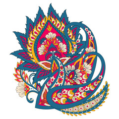 Floral isolated pattern with paisley ornament. Ornate floral decor. Vector illustration