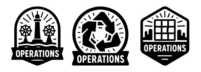 ロゴオペレーション管理を象徴するシンボルロゴセット、Operations Management Symbol Logo Set