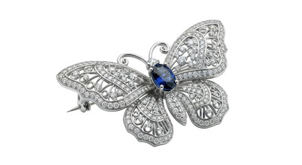 Fototapeta premium Diamond and Sapphire Butterfly Brooch Jewelry White Gold image