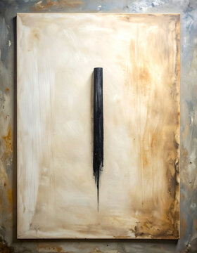 A large, plain sheet of canvas is marked with a single, deeply depressing, simple tally mark in black charcoal.
