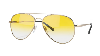 Gold aviator sunglasses with yellow gradient lenses on black gold frame yellow lenses