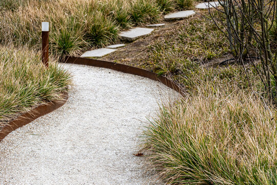 Green design in a Copenhagen urban landscape where modern architecture blends with nature, vegetation and outdoor paths to create a calm environment shaped by soft contours and textures