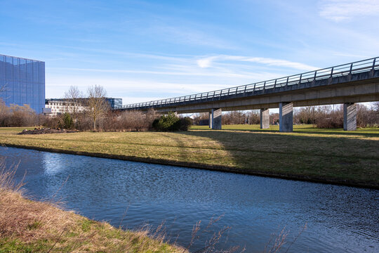 Copenhagen urban landscape featuring modern architecture, nature, vegetation and green design across an outdoor environment marked by open landforms and linear structural elements