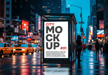 Evening City scene bus stop poster mockup