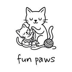 Cats sharing a playful yarn moment with paws full of fun and quiet companionship, vector illustration