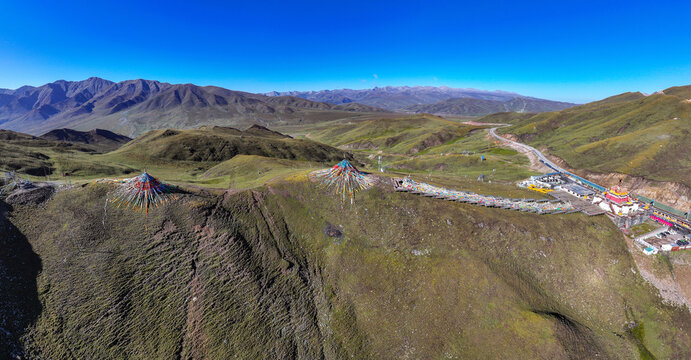 Aerial photography of Zongkalze Scenic Area at Lajishankou in Xining City, Qinghai Province