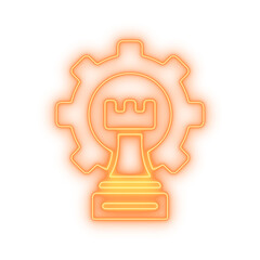 Abstract orange neon solution icon, a cog and lightbulb for a futuristic UI