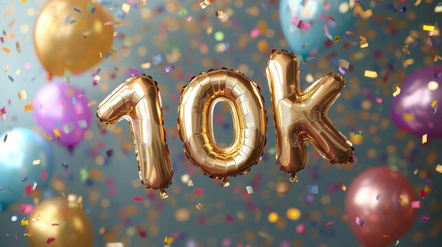 10K Subscribers Celebration Banner with Gold Balloons - Powered by Adobe