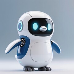 Cute futuristic penguin robot with LED lights and a sleek design in soft colors