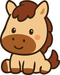 Fire Horse_Year of the Red Horse_Brown Horse Zodiac_Horse Zodiac Icon_Cute Foal_Cute Horse Illustration