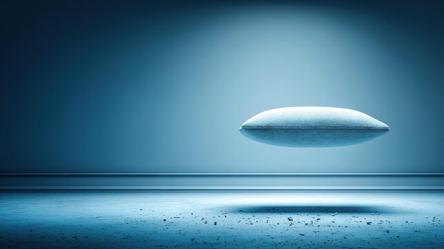 Cloud-sleep 3D white pillow: seamless light-grey high-key light, slight upward angle, ready for mattress brand, airline ad, social post