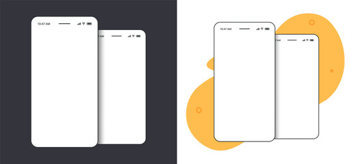 Smartphone mobile cell phone app presentation screen frame modern mockup template design thin line illustration set, smart cellphone with status bar blank empty layout for ui interface kit preview

