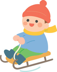 Winter_Winter Play_Traditional Games_Cute Boy Sledding