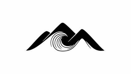 Abstract mountain silhouette with a swirling wave design