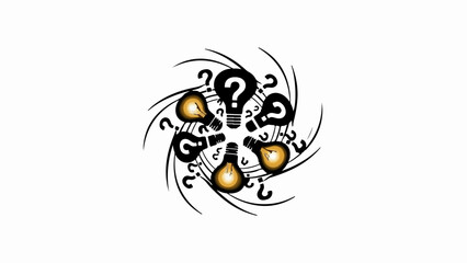 Obraz premium Swirling question marks and glowing lightbulbs represent the journey from confusion to bright ideas.