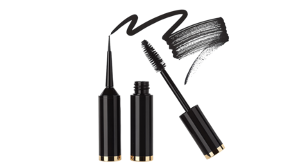Black Eyeliner and Mascara Brush Strokes Isolated on Transparent Background