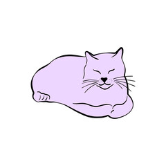 Sleeping cute cat in a lying pose. Cartoon pet kitten perfect for stickers, stationery, prints and pet-themed designs
