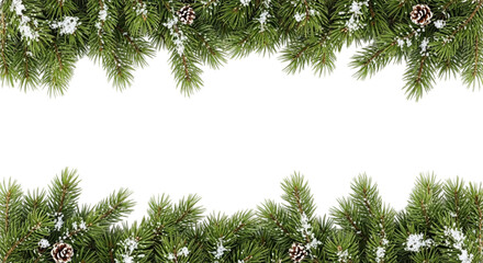 Obraz premium Christmas pine branches with snow and pine cones, creating a festive border on a Transparent Background.