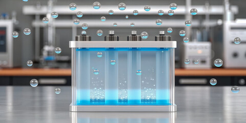 Blue hydrogen bubbles energy storage clean technology laboratory electrolyzer fuel cell battery science innovation research