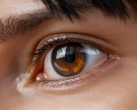 Extreme close up of a human eye with detailed brown iris and black eyelashes macro pupil - Powered by Adobe