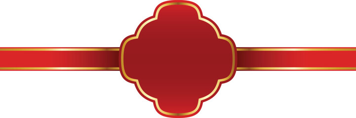 Red Banner with Flower Shape and Gold Trim. Frame Template on Transparent background.