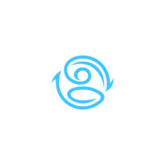 Modern abstract letter G logo with a human figure and circular arrows. Professional blue line art for community, recycling, coaching, or environmental branding. Sleek vector icon on white background