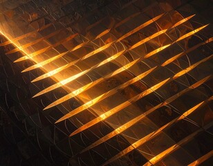 Abstract Composition of Diagonal Metallic Blades with Warm Light and Shadow Play