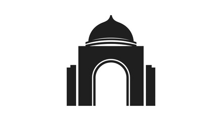 A striking black silhouette of an arched monument with a domed roof structure silhouette