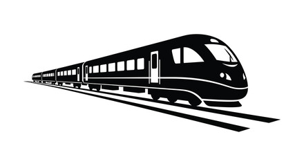 A sleek modern high speed passenger train travels along the tracks a striking silhouette © nhpvect02