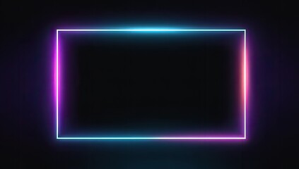 Neon rectangle frame with blue, purple, and pink glowing on a dark background