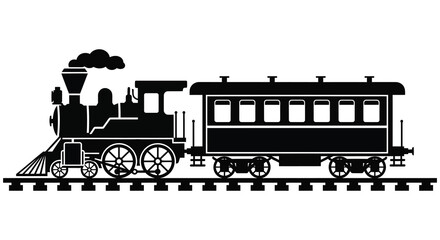 a vintage steam locomotive with detailed features depicted in a striking black silhouette © nhpvect02