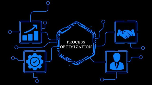 Process Optimization Concept with Icons and Network Connections .4k video animation concept...