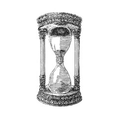 Hourglass, vintage drawing, illustration in vector