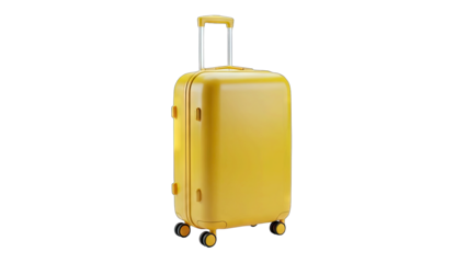 Bright Yellow Rolling Suitcase With Telescopic Handle Against A Black Background Isolated Studio Shot