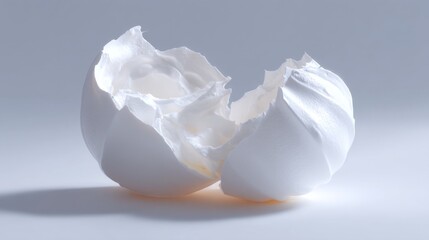 A beautiful broken white eggshell on a subtle background. The smooth curves and delicate edges highlight a sense of fragility and new beginnings. Perfect for creative projects. AI