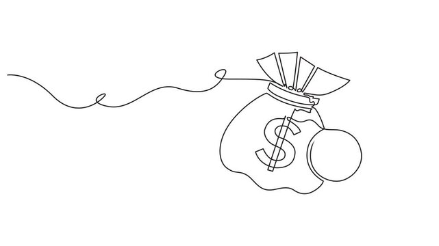 Money bag with euro sign continuous one line drawing animation, Full length animation High quality 4k video, Business symbol concept animated video. Animated technology logo. vector. Business loan.