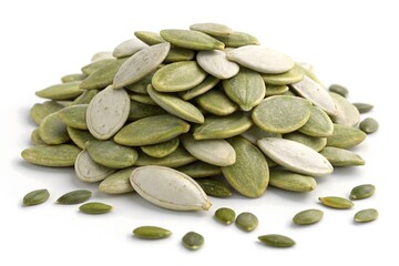 Pumpkin Seeds Pile: A collection of vibrant, fresh pumpkin seeds, showcasing their natural texture and earthy appeal, offer a glimpse into the wholesome essence of nature's bounty.