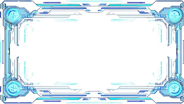 Blue & white sci-fi frame with corner ornaments and futuristic details - Powered by Adobe
