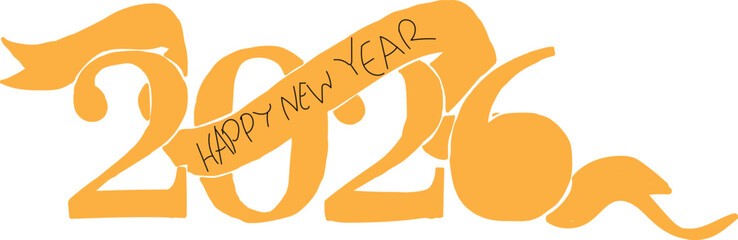 Happy New Year 2026 Stylized Hand-Drawn Vector Graphic