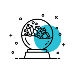 a minimalistic illustration featuring a crystal ball containing various crystals alongside abstract shapes on a simple pedestal base high quality professional