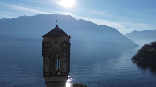 View of Comacina island from the village of Ossuccio on Lake Como