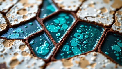 Aged Textured Surface with Reflective Blue and Green Shapes