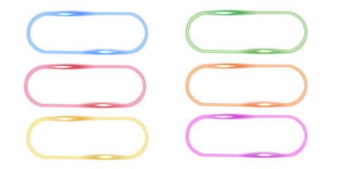 glowing multi color button shape frames laser light lines set isolated design on transparent background vector illustration.