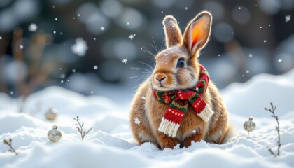 high resolution isolated object on pure white background featuring a christmas themed winter rabbit with unique seasonal styling, distinct textures, and imaginative festive detailing..
