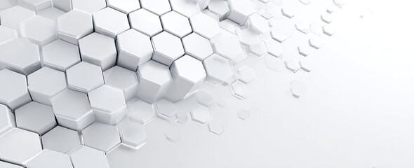 Array of white, raised, interlocking hexagons receding into blurred white space